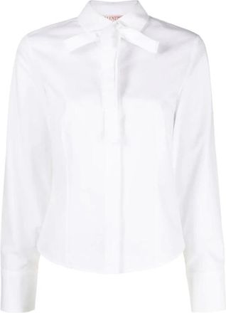 Valentino Witte katoenen poplin blouse met strik - Dames - Overhemden - Wit - L - Katoen - Overhemden
