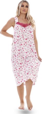 Generic Ladies Nightwear V Neck Flower Cotton Sleeveless Long Nightdress M to XXXL Pink