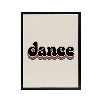Artery8 Dance Funky Rainbow Retro Font Typography Word Framed Canvas Art Print in Beige | Size: W24 x H32
