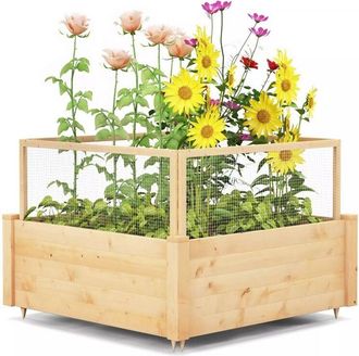 Costway Costway - Raised Garden Bed Wooden Elevated Planter Box w/Critter Guard Fence