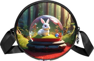 Generic Circle Crossbody Bag for Women, Rabbit Crystal Ball Small Sling Bag Daypack with Zipper Adjustable Shoulder Straps Casual Ladies Girls Round Purse