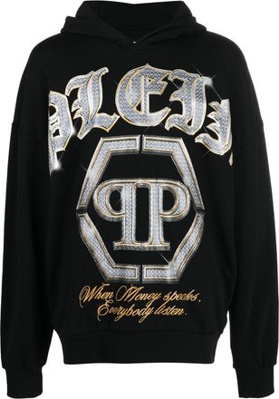 Philipp Plein logo-print cotton hoodie - men - Cotton - XXXL - Black
