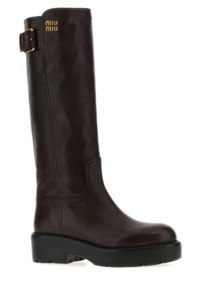 Miu Miu Buckle-Strap Buffalo Leather Boot - Black