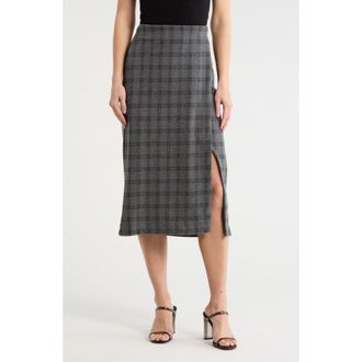 Max Studio Faux Wrap Midi Skirt in Charcoal/Gray Plaid at Nordstrom Rack, Size X-Small