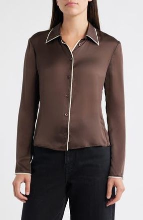 Frame Denim The Slim Essential Silk Shirt in Coffee Multi at Nordstrom Rack, Size X-Small