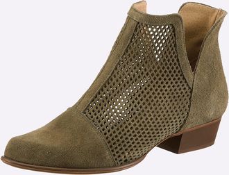 Heine Stiefelette HEINE, Damen, Gr. 35, khaki, Leder, Rindsleder, Veloursleder, Schuhe Stiefelette