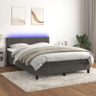 vidaXL Vidaxl - Cama Box Spring Colch&oacute;n Y Led Terciopelo Gris Oscuro 140x200 Cm