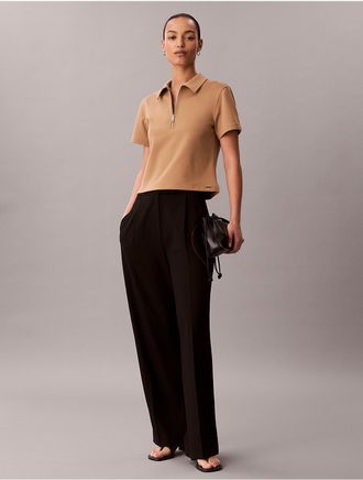 Calvin Klein Womens Ponte Polo T-Shirt - Brown - XL