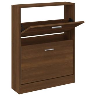 Berkfield Home Shoe Cabinet Brown Oak 59x17x81 cm Engineered Wood | Size: 59 x 17 x 81 cm