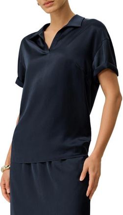 LilySilk Womens Washable Silk Charmeuse Polo Top in Midnight Blue at Nordstrom, Size Large