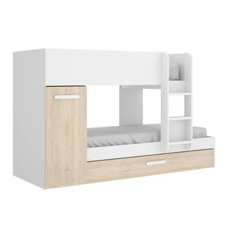 Dmora Dmora - Cama Infantil Dcierv, Dormitorio Completo Con Armario Y Cajonera, Composici&oacute;n Litera Con Dos Camas Individuales, 244x112h150 Cm, Roble Y Blanc