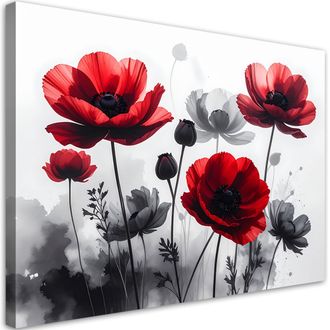 Feeby Impresi&oacute;n De Imagen Flores Rojas Y Grises Plantas 100x70