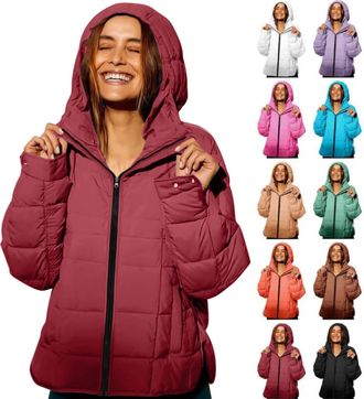 Generic Quilted Jacket Womens Puffer Jackets Women Winter Coat Full Zip Up Hooded Winter Warm Lightweight Long Sleeve Down Coats with Pockets Padded Puffer Co