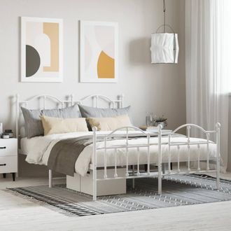 Berkfield Home Metal Bed Frame with Headboard & Footboard White 135x190 cm Double