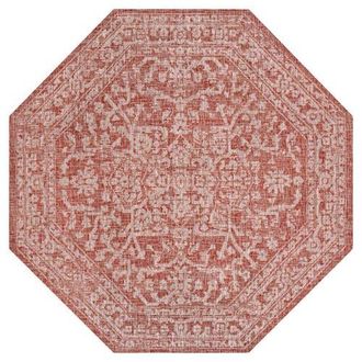 Jonathan Y Designs Malta Bohemian Medallion Textured Weave Octagon Indoor/Outdoor Area Rug in Red/taupe at Nordstrom, Size 8Ft 0In X 8Ft 0In