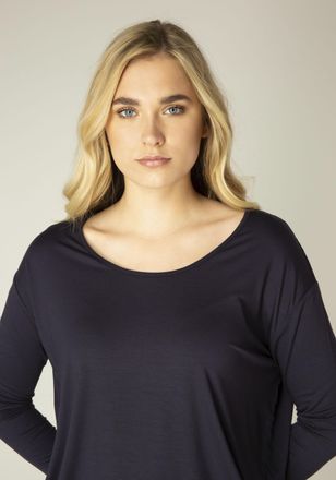 Base Level Langarmshirt BASE LEVEL Yolanda, Damen, Gr. 38, blau (navy dunkelblau), Jersey, Obermaterial: 94% Viskose, 6% Elasthan, unifarben, figurbetont h&uuml;ftbed