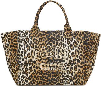 Ganni Handbag Leopard Print Shopper Xxl Pocket Print Bag