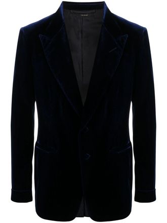Tom Ford single-breasted velvet blazer - Blue