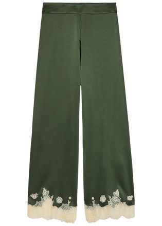 Alice & Olivia Athena Lace-trim Satin Trousers - Dark Green - 10 (UK14 / L)