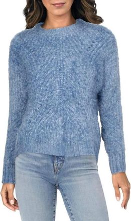 Aqua Cropped Pointelle Mock Neck Sweater In Blue