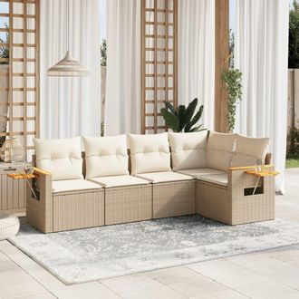 vidaXL Vidaxl - Juego De Sof&aacute;s Jard&iacute;n Con Cojines 5 Pzas Rat&aacute;n Sint&eacute;tico Beige