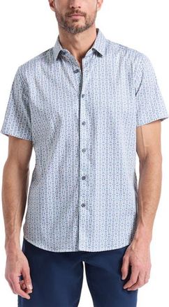 Robert Graham Napier Short Sleeve Stretch Cotton Button-Up Shirt in Blue Multi at Nordstrom, Size Xxx-Large