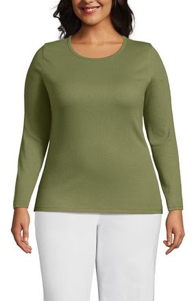 Lands End Plus Size Long Sleeve Micro Rib T-Shirt in Simply Olive at Nordstrom, Size 2X