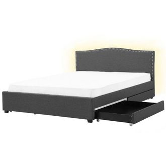 Beliani Cama Tapizada En Poli&eacute;ster Gris 180 X 200 Cm Dise&ntilde;o Tradicional Con Cabecero Glamour Con Almacenaje Y Led Blanca Montpellier