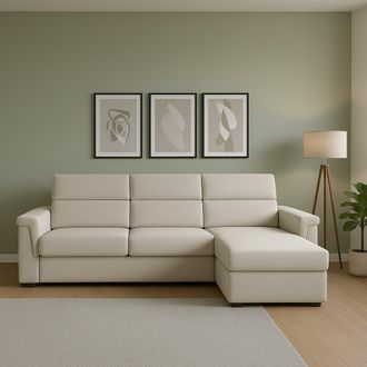 Dmora Sof&aacute; Fijo Con Chaiselongue Cintano, Desenfundable, Reversible Made In Italy, Repelente Al Agua, Multiposici&oacute;n, 285x160 Cm Beige