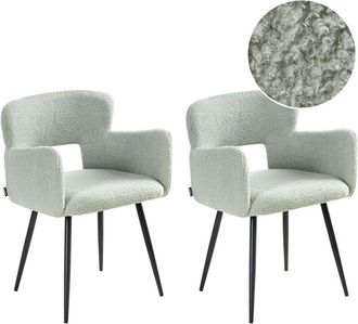 Beliani Conjunto De 2 Sillas De Comedor Modernas Asiento Tapizado En Boucl&eacute; Con Reposabrazos Verde Claro Sanilac