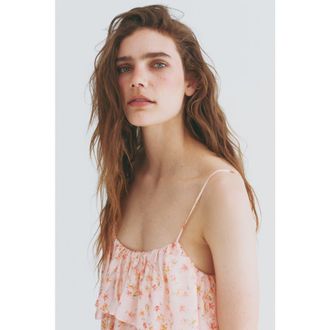 H&M Frill-trimmed A-line Dress in Light Pink/floral at Nordstrom, Size Xx-Small
