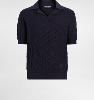 Dolce & Gabbana Silk Polo-shirt With Logo Embroidery - Man Sweaters And Cardigans Blue 46