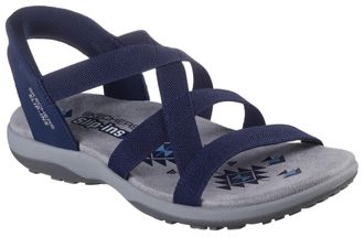 Skechers Sandale SKECHERS REGGAE SLIM-STRETCH FLEX, Damen, Gr. 35, blau (navy), Lederimitat, Textil, Fischgratmuster, Schuhe Sandale, Flats, Trekking Sandale m
