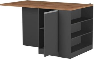 Dmora Isola da cucina Osvaldo, Tavolo ausiliario portaoggetti, Mobile da cucina a 2 ante, 100% Made in Italy, 160x90h90 cm, Antracite e Rovere, con imballo