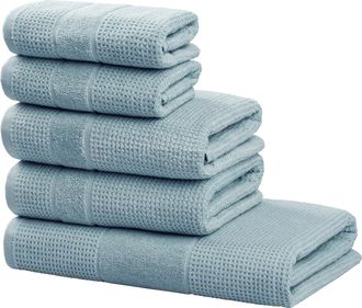 My Home Handtuch Set »Kimi, Duschtuch, Handtücher und Gästetücher« Set 5 Walkfrottee 100% Baumwolle, einfarbig, weich, mit Bordüre, besondere Struktur