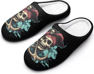 Generic Ocean Pirates Skull Slippers Men Winter Warm Cotton Anti-Slip Indoor Slip-Ons House Shoes