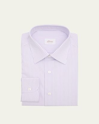 Brioni Mens Cotton Stripe Dress Shirt