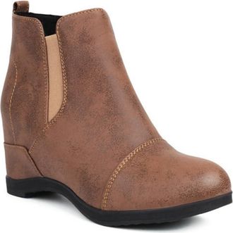 Generic Womens Fashion Hidden Wedge Heel Ankle Boots Comfort Round Toe Slip On Casual Winter Dress Shoes (5.5,Brown)