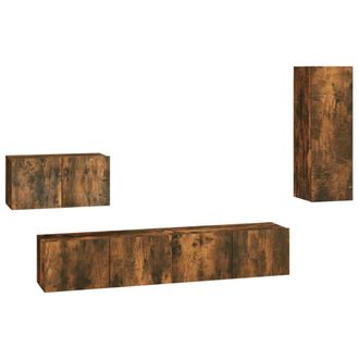 vidaXL Vidaxl - Set De Muebles De Tv 4 Pzas Madera Contrachapada Roble Ahumado