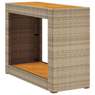 Berkfield Home Garden Side Table with Wooden Top Beige 100x40x75 cm Poly Rattan | Size: 100 x 40 x 75 cm