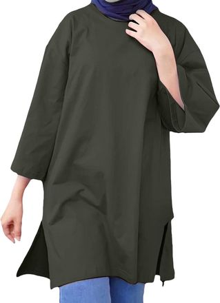 Generic Womens Muslim Islamic Long Shirt - Oversized Tunic Top, Arabian Afghan Dubai Modest Style, Madrassa Button Down Blouse for Daily Wear(Green, M)