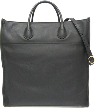 Gucci Black Leather Shoulder Bag Tote Bag (Pre-Owned)