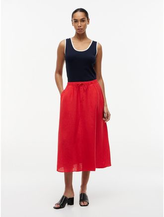 Tommy Hilfiger Womens Linen Midi Skirt - Orange - XS