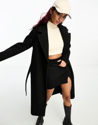 Vero Moda Cappotto taglio medio elegante nero con cintura