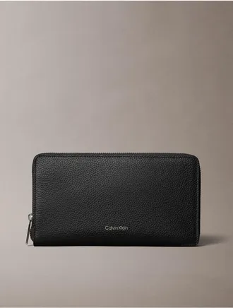 Calvin Klein Mens Foil Embossed Zip Wallet - Black