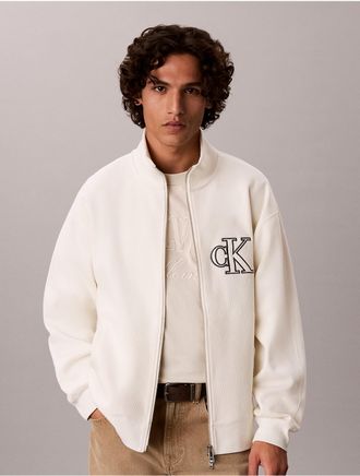 Calvin Klein Jeans Calvin Klein Mens Double Knit Monogram Zip Jacket - White/Natural - XL