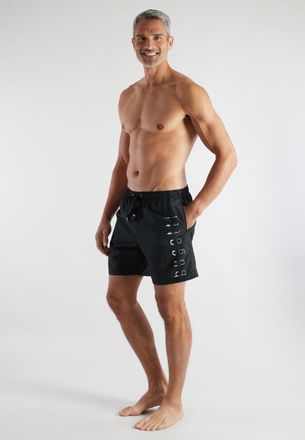 Bugatti Badeshorts BUGATTI, Herren, Gr. 10, N-Gr, schwarz, dunkel, uni, Popeline, Obermaterial: 100% Polyester, Badehosen Badeshorts, basic, mit Logodruck, mi