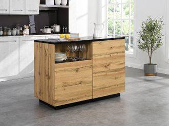 Vente-Unique Isola centrale da cucina con 2 ante e 1 nicchia in MDF Naturale e Nero - CORELINA