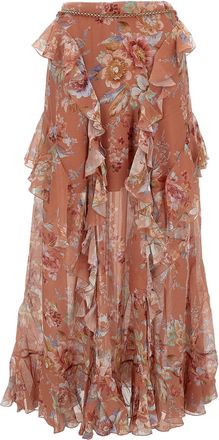 Zimmermann Cascading Ruffle Brown Maxi Skirt
