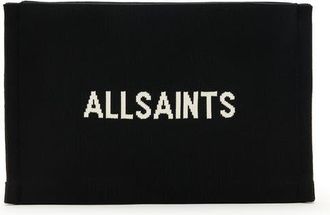 AllSaints Izzy Logo Jacquard Recycled Polyester Clutch in Black at Nordstrom